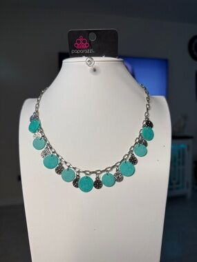 paparazzi Turquoise & Silver Disc Charm Necklace